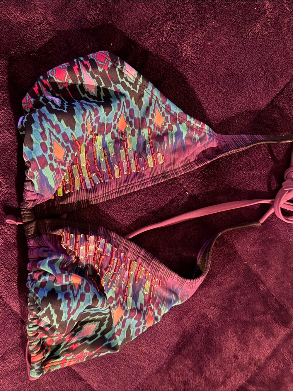Girls Multicolor Beaded Triangle One-Piece Swimsuit